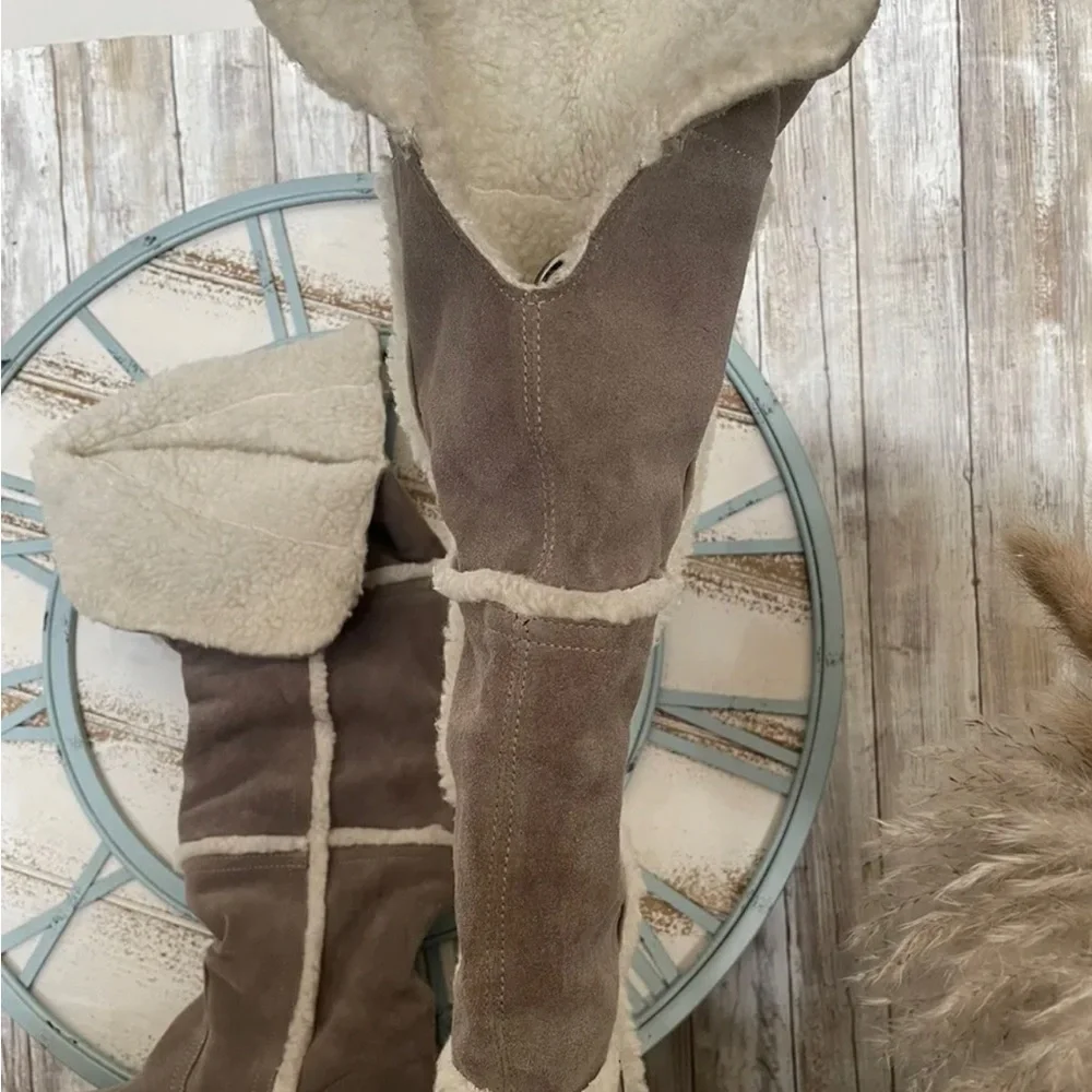 Lavorazione Artigianale Womens Leather Suede Shearling Knee High Boots sz 39 New